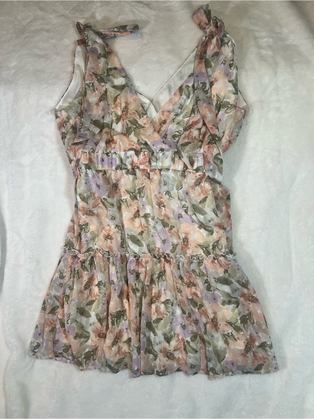 Floral Tie-Shoulder Sundress - Pastel Pink, Lavender & Olive